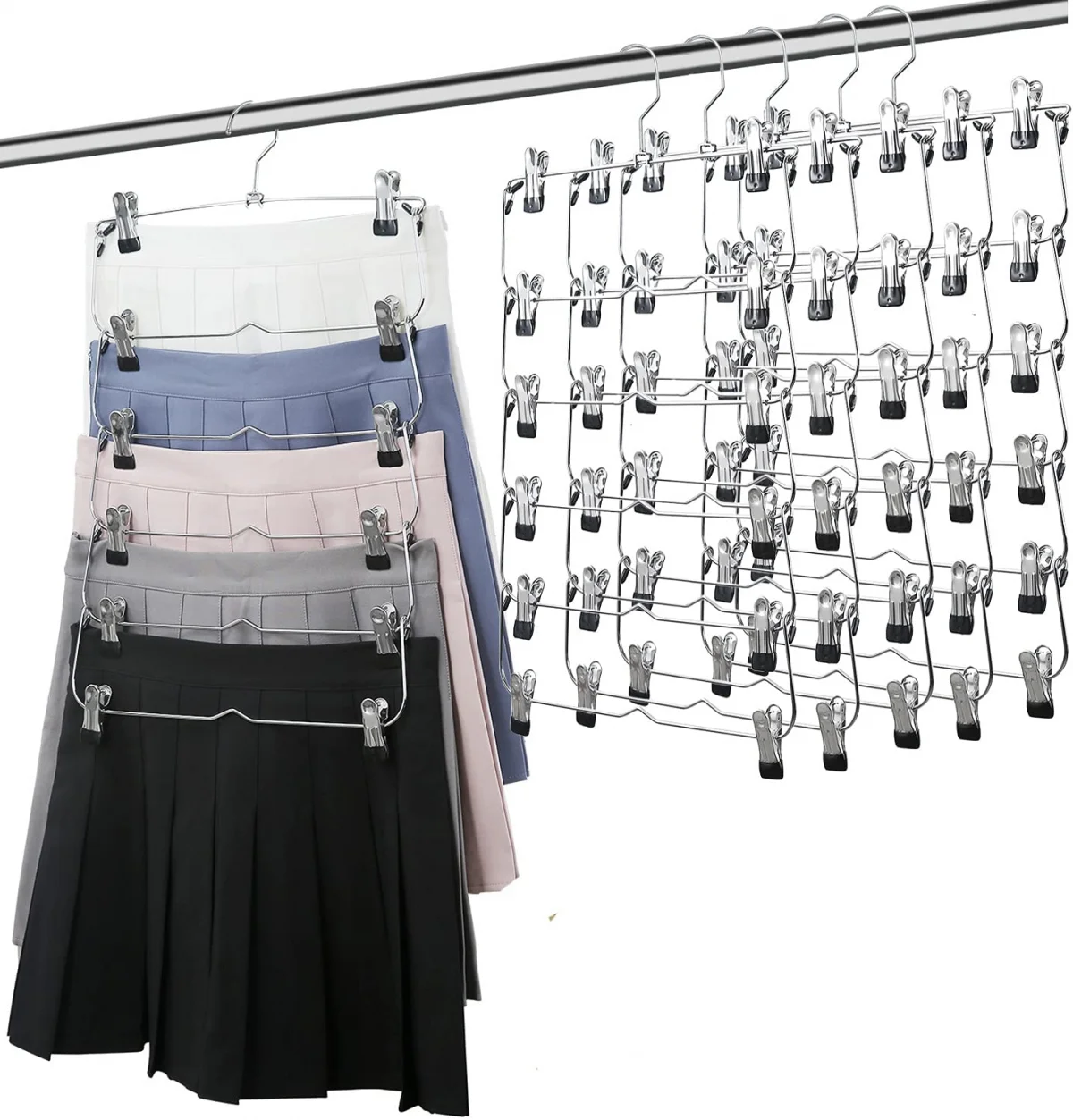 

Hasitpro 6-Tier Skirt Pants Shorts Hangers with Adjustable Clips Space Saving No Slip Hangers Skirt Organizer 6 Pack