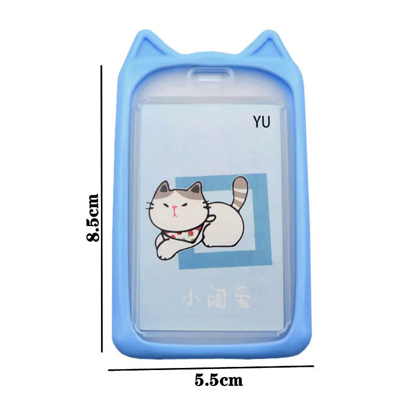 3Pcs/Set Cute Cat Silicone ID Card Protection Cover Case Lanyard Badge Holder Kids School Student Office Exhibit Work Neck Strap