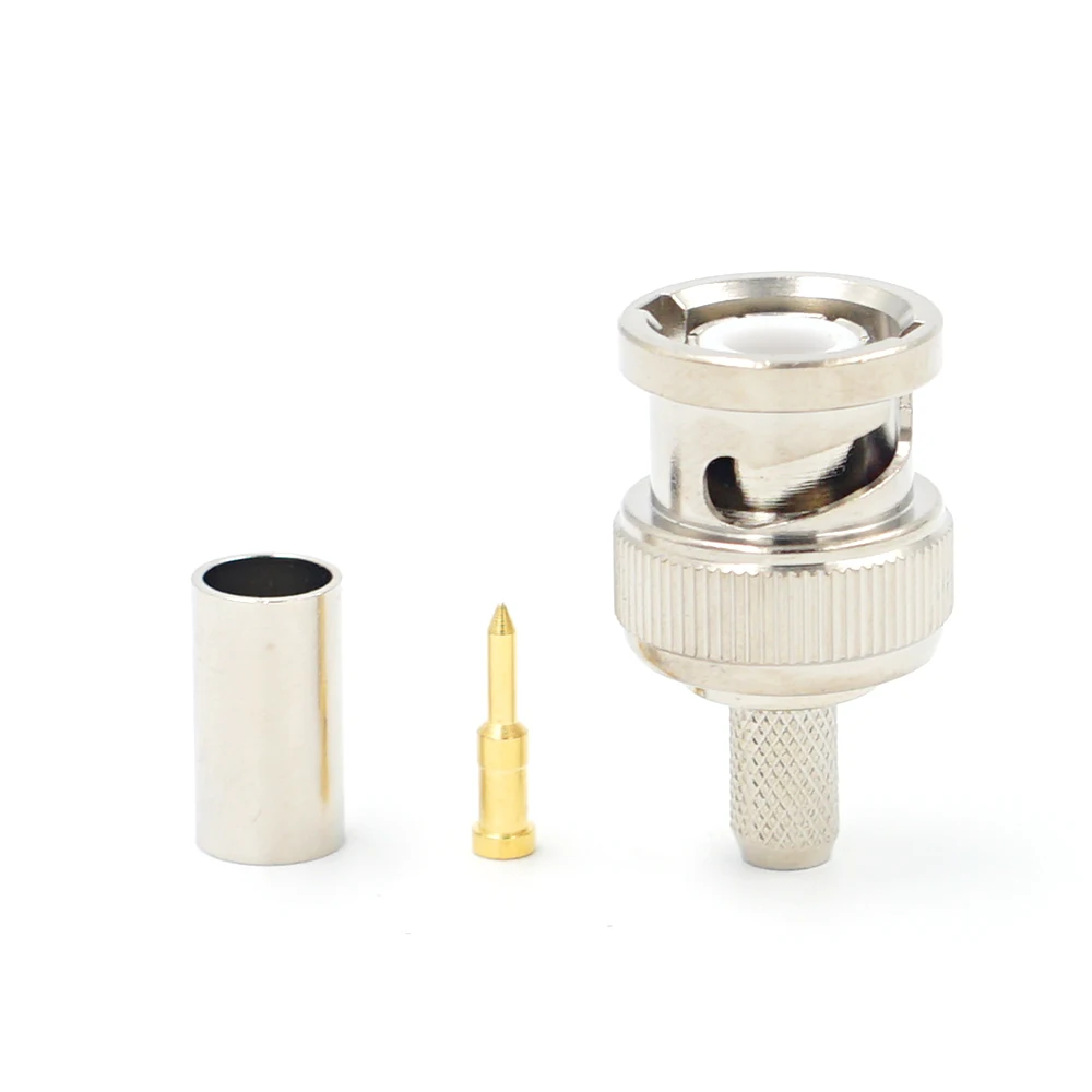 10PCS Bnc Connector Crimp On BNC Male RG58 RG142 LMR195 Coax Coaxial Connector Adapter BNC Male 3-Piece Crimp