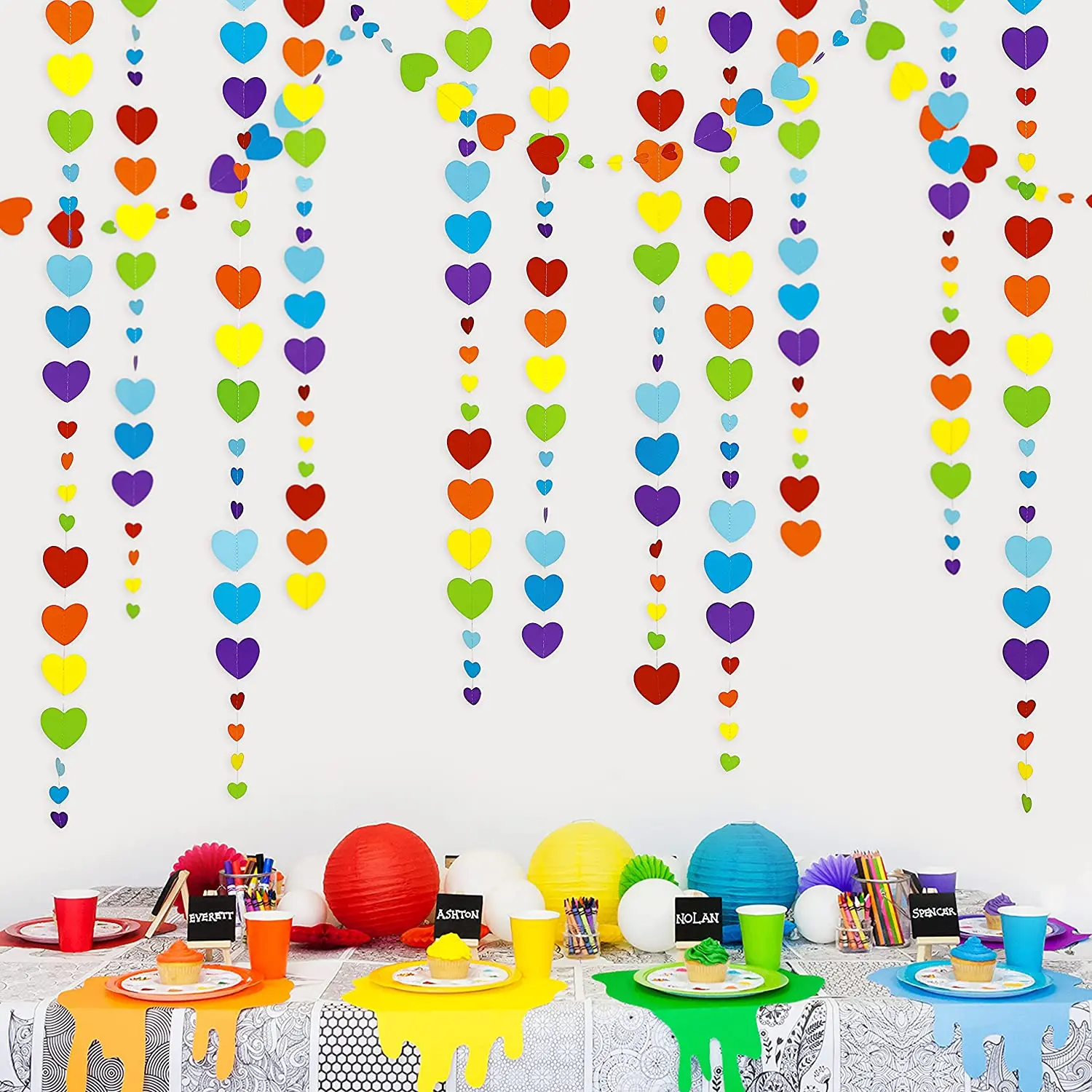 

10ft Colorful Paper Love Heart Garlands Birthday Fiesta Party Decorations For Rainbow Hanging Heart Streamers Multicolor Banners