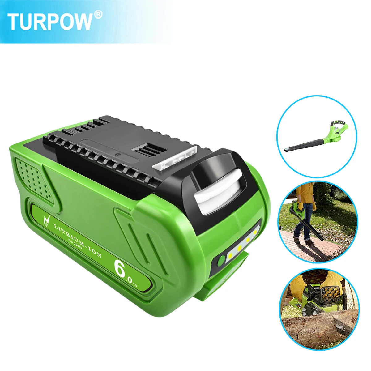 Bateria recarregável de íon-lítio turpow 40v 6000mah para greenworks 29462 29472 29282 g-max gmax bateria de ferramentas elétricas para cortador de