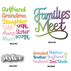2022 New Arrival Metal English Named Letter Word Family Cutting Dies for Card Making Scrapbooking Sister Stencils