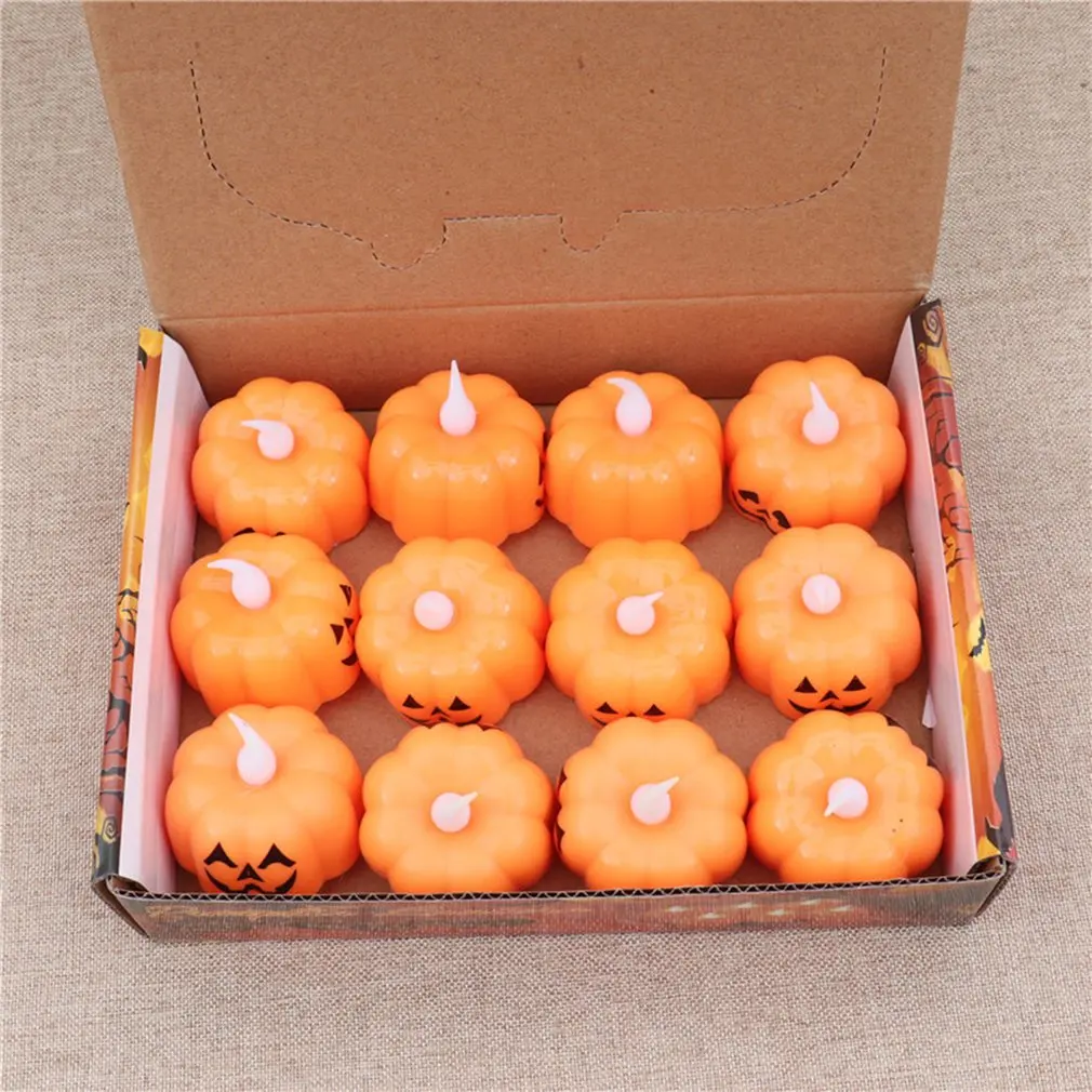 12pcs Pumpkin Candle Light Halloween Party Supplies LED Lights Lantern Lamp Ornaments Props Halloween Decorations for Home