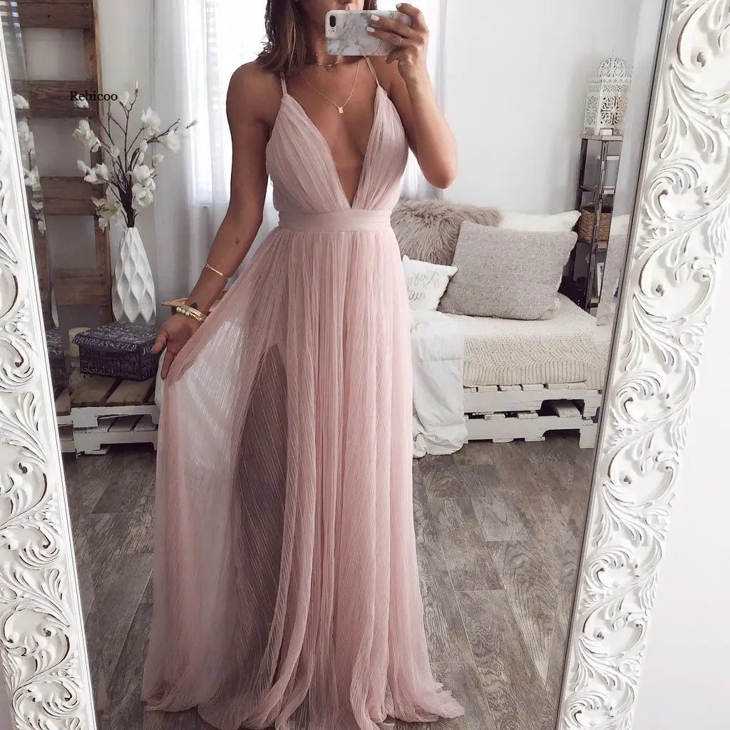 Elegant pink summer lace dress women evening Sexy club party dresses ladies V neck high waist mesh dress robe femme 2020