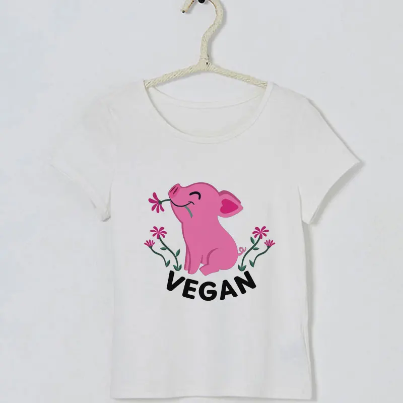 24M-9T Kids Clothes Cartoon Animals Go Vegan Baby Boy T Shirt O-neck Girls Tshirt Cute Harajuku Summer Tshirts Girl Funny Kawaii