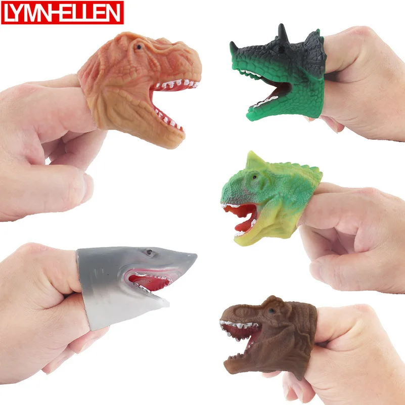 Latest 7.5cm Simulation Dinosaur Shark PVC Model Finger Set Toy Doll Animal Finger Q Version Portable Cartoon Toys Children Gift