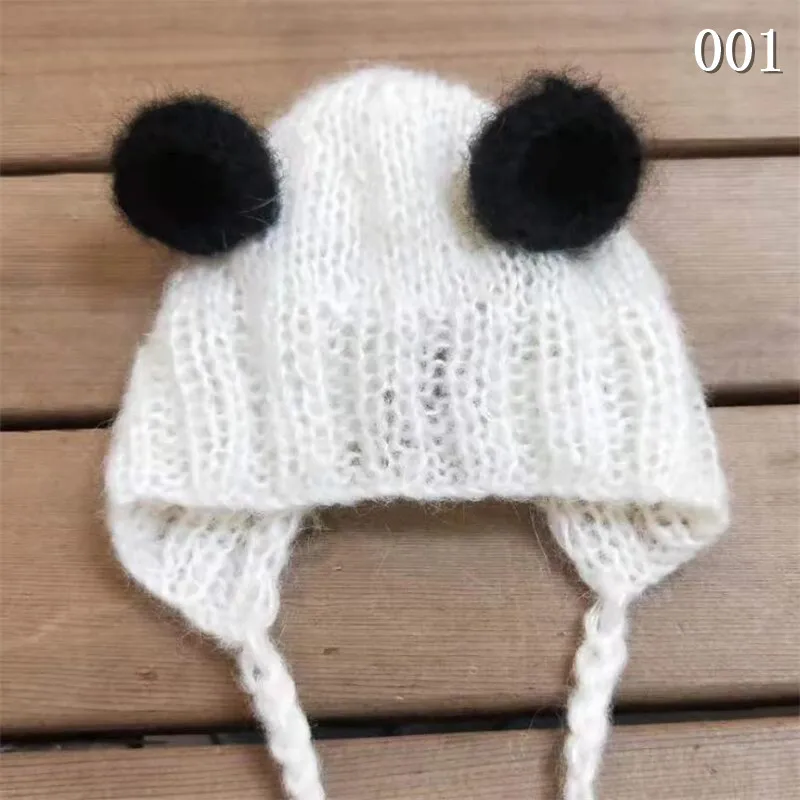 Newborn Photography Props Hand Knitted Mohair Black Ear Hat