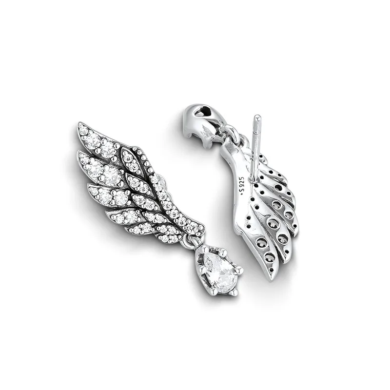 Schlenker Engel Flügel Stud Ohrringe 925 Sterling Silber Ohrringe für Frauen Charme Schmuck 2019 Neue Klar CZ Kristall Mädchen Ohrringe