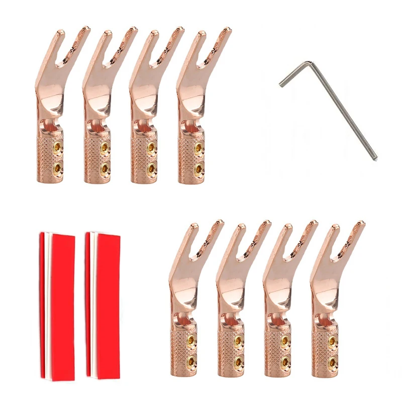 8 قطعة النحاس Y المجرف موصل التوصيل ، الروديوم مطلي شوكة موصلات التوصيل ، الصاخبة كابل مكبر الصوت موصل التوصيل ، كابل مكبر الصوت جاك