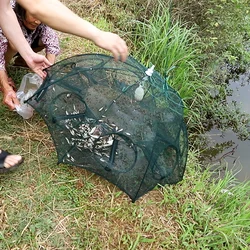 Nylon Steel 4-20 Holes Portable Hexagon Fishing Net for Crayfish Fish Automatic Trap Shrimp Carp Catcher Cage Mesh Net Crab Trap