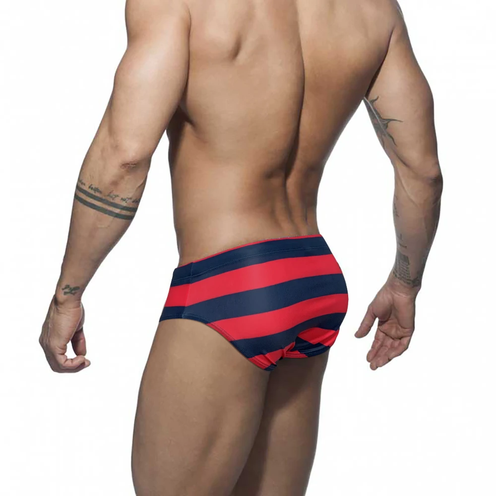 Sexy Men Striped Swimwear Summer Low Waist Bathing Suit Bulge Pad Beach Swimsuit Fashion Male Sport Homme Surfing Swim Briefs