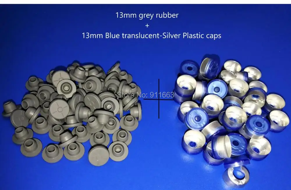 100pcs 13mm Plastic Aluminium cap + 100pcs 13mm rubber, rubber tops,plastic top,Vial top Plastic tops for glass vial