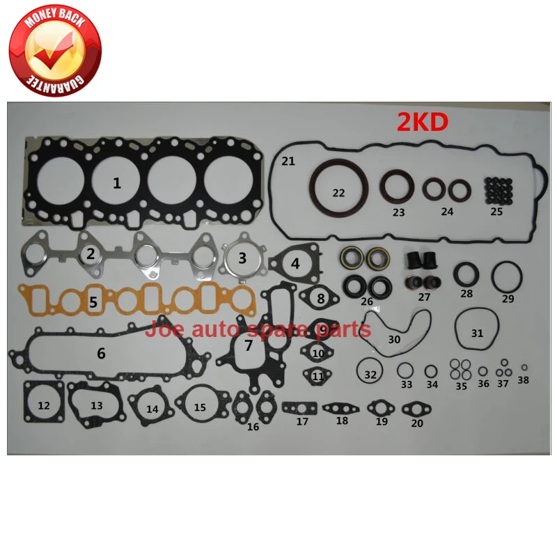 

2KD 2KDFTV Engine Full gasket set kit for Toyota Hiace Hilux DYNA 150 Innova Fortuner TD 16V 2494cc 2.5L 2001- 04111-30030