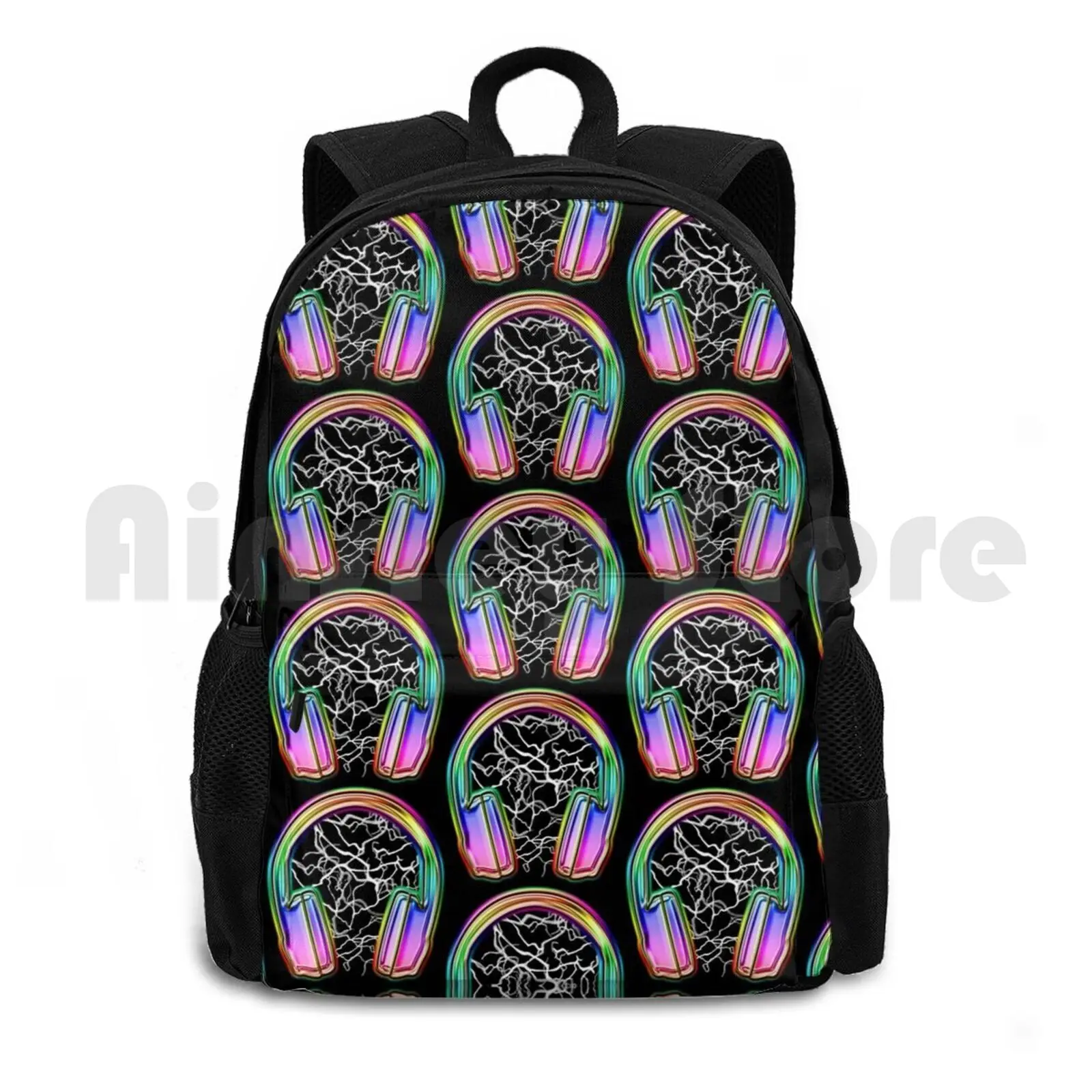 

Headphones Outdoor Hiking Backpack Riding Climbing Sports Bag Headphones Music Neon Lightning Multicolored Colourful