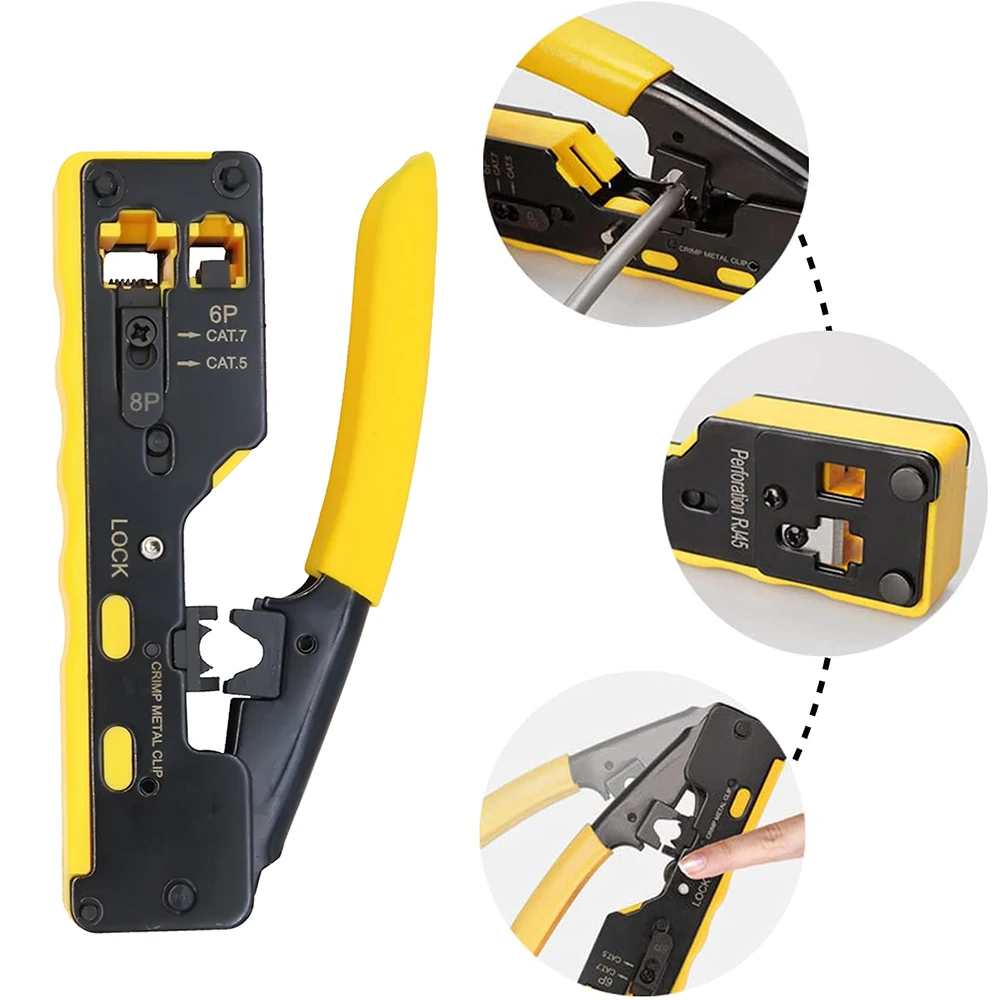 CAT5 CAT6 CAT7 패스 스루 크림퍼 크림핑 도구, 표준 RJ45 RJ12 RJ11 커넥터용, CAT6a 차폐 모듈러 플러그
