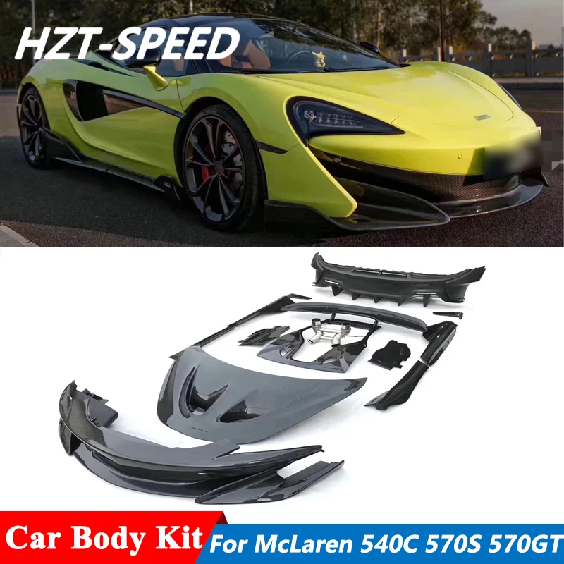 Carbon Fiber Engine Hood Side Skirts Spoiler Front Rear Bumper Lip Diffuser For McLaren 540C 570S 570GT Facelift 600LT Style