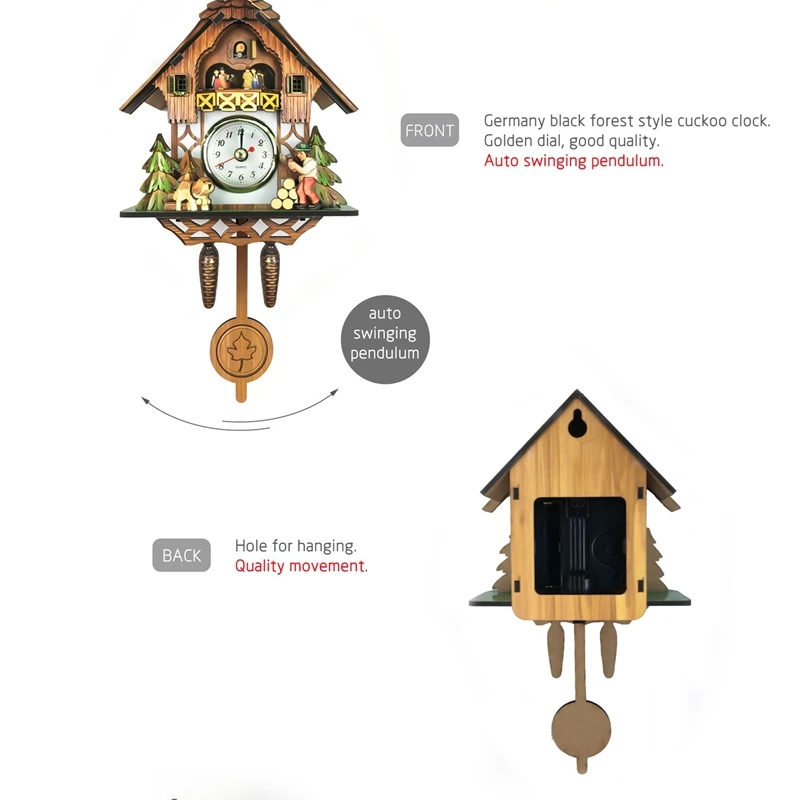 Antique Wooden Cuckoo Wall Clock Bird Time Bell Swing Alarm Watch Home Art Decor 006