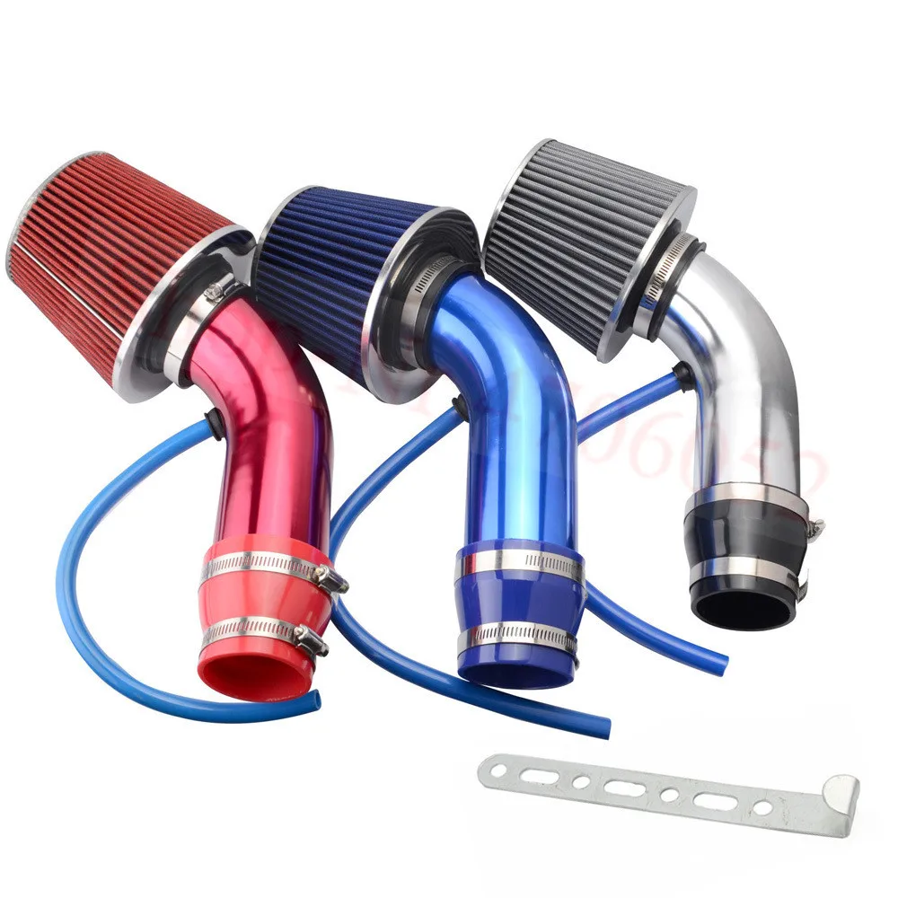 Alumimum 3'' 75mm Car Cold Air Intake System Turbo Induction Pipe Tube+Cone Air Filter