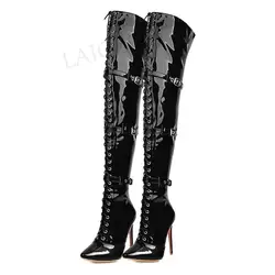 BERZIMER Women Thigh High Heels Boots Wide Calf Frinedly High Heels Over Knee Boots Cosplay Club Shoes Woman Large Size 30 45 48