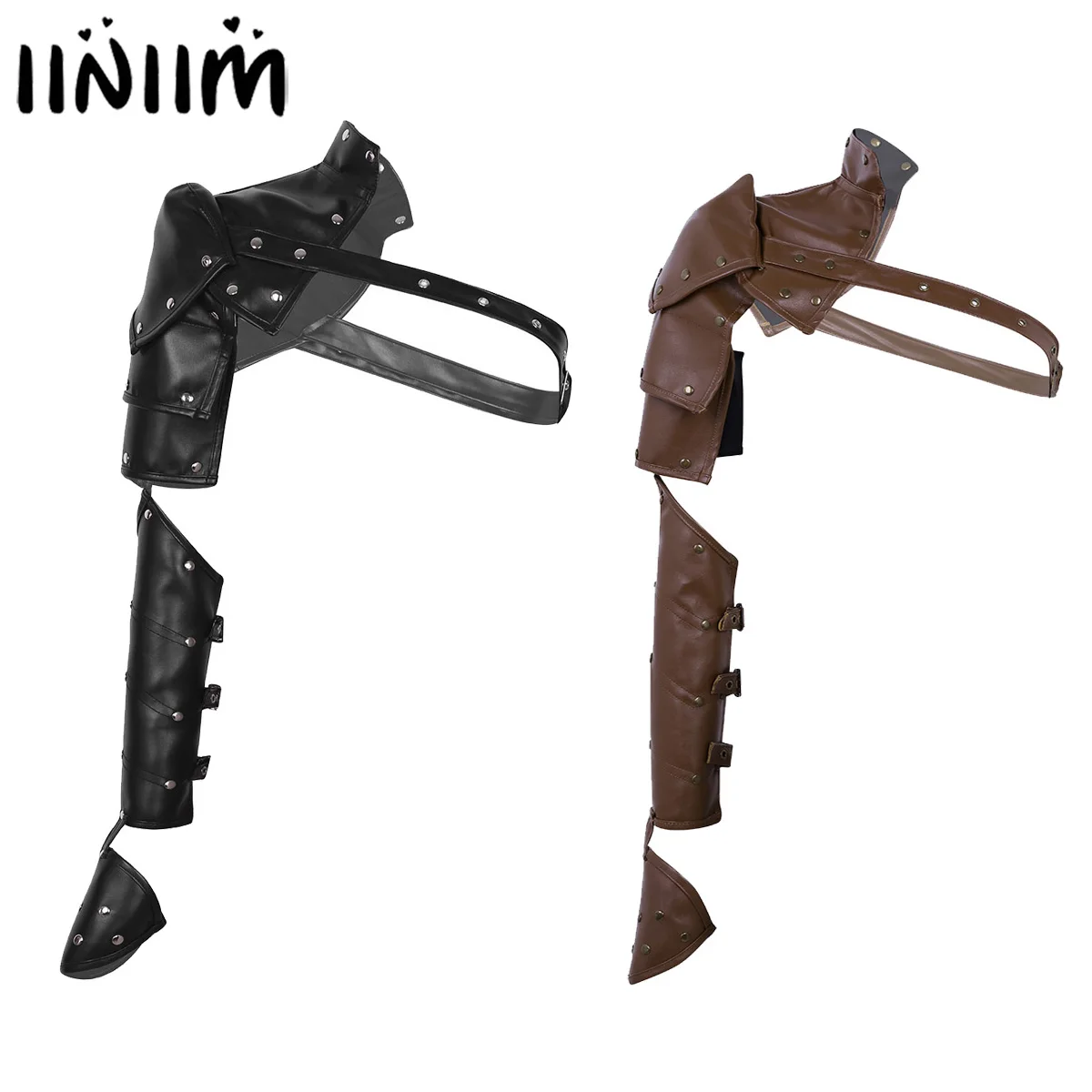 Unisex Gothic Steampunk PU Single Shoulder Armors Arm Strap Set Adjustable Metal Rivets Shoulder Strap Cosplay Costume Accessory