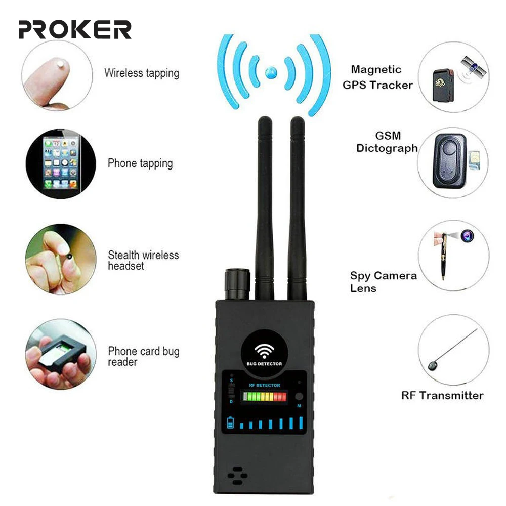 Dual Antenna Anti-Spy GPS Magnetic Wireless Mini Camera Detector Signal Automatic Finder racker Frequency Scan Sweeper Protect