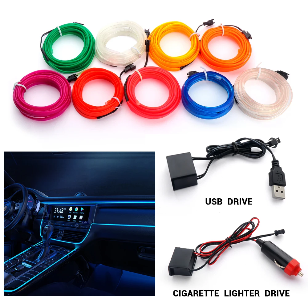 1M/2M/3M/5M Car Led Decorative Lamp EL Wiring Neon Strip Auto DIY Ambient Light for Renault Clio 4 3 2 Dacia Duster Megane 3 2 4