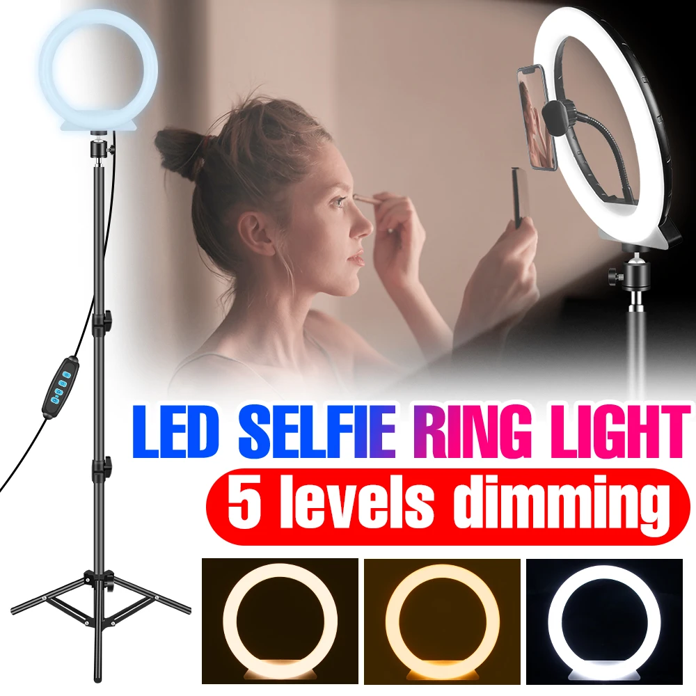 

LED Ring Light With Tripod LED Rim Of Lamp Selfie Light USB 5V Bulb 10 Inch Heart Ring Light For Makeup Video Live Youtube Phone