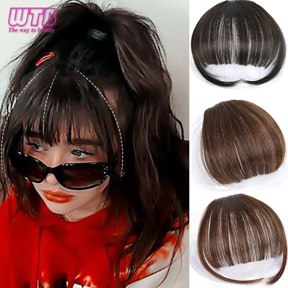 

WTB Synthetic Air Bangs for Women Hair Barrettes Front Hair Extension Fake Blunt Bangs Natural False Hairpiece HighTemperature