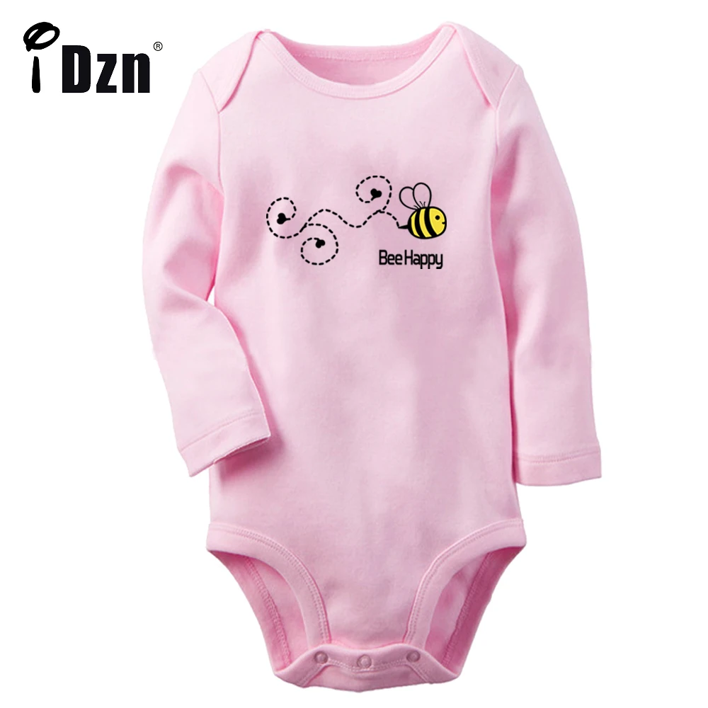 iDzn NEW Bee Be Happy Baby Boys Fun Rompers Baby Girls Cute Bodysuit Infant Long Sleeves Jumpsuit Newborn Soft Clothes