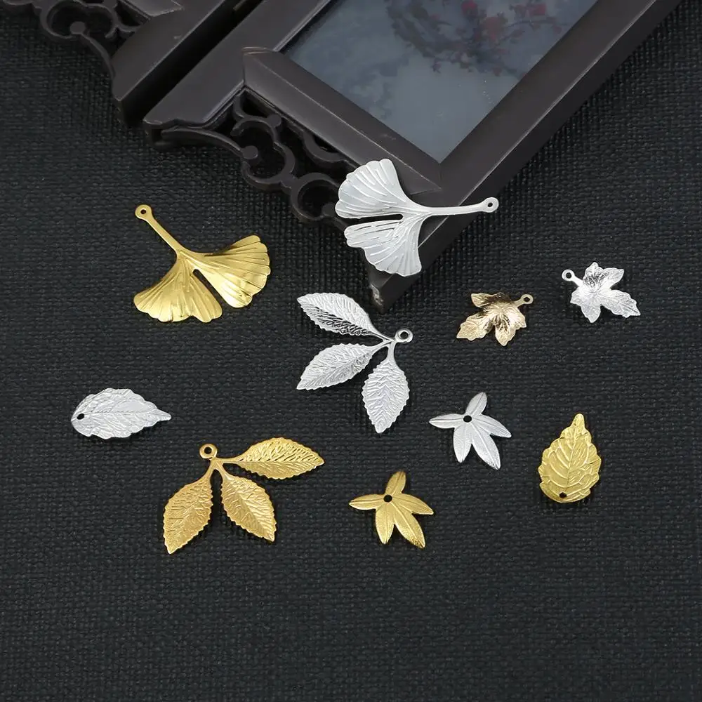 10-20pcs Brass Metal Gold Silver Color Leaf Pendant Connector For DIY Craft Earrings Necklace Jewelry Findings Making Accessorie