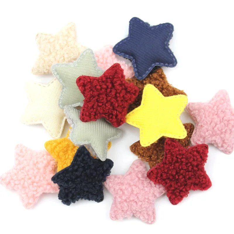 40Pcs 4.5cm Teddy Plush Star shape Padded Appliques for DIY Clothes Kids Headwear Hat Bag Handmade Decor Ornament Accessories