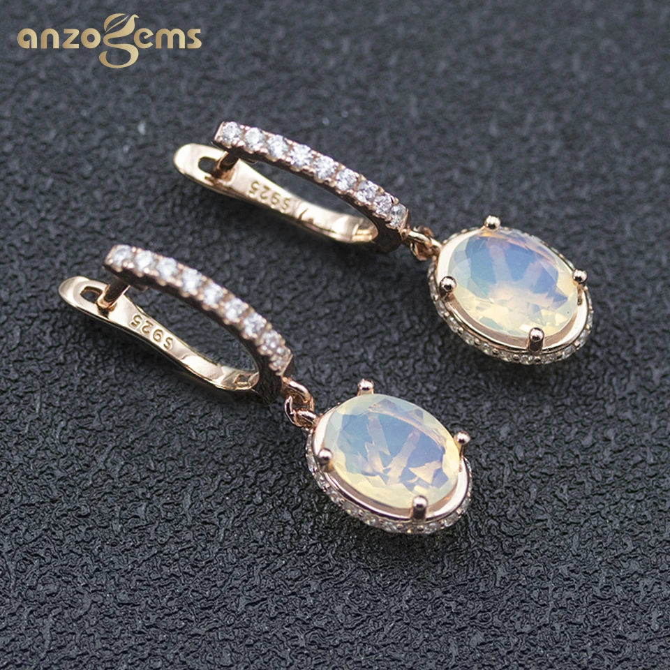 

Natural white Opal dangle earrings 925 sterling silver oval 9*7mm gemstone fine jewelry women's ladies clasp gold earrings gift