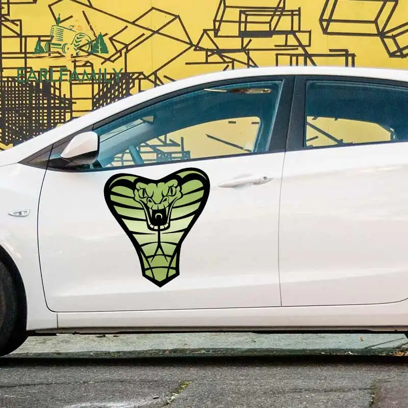 EARLFAMILY 43cm x 32.4cm 3D Cobra Attack Car Sticker Waterproof Car Door Decoration Anime Occlusion Scratch Vinyl Car Wrap Decal