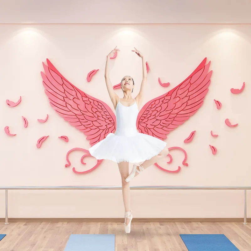 Angel wings 3D wall stickers creative dance room classroom layout interest training class living room wall decoration art