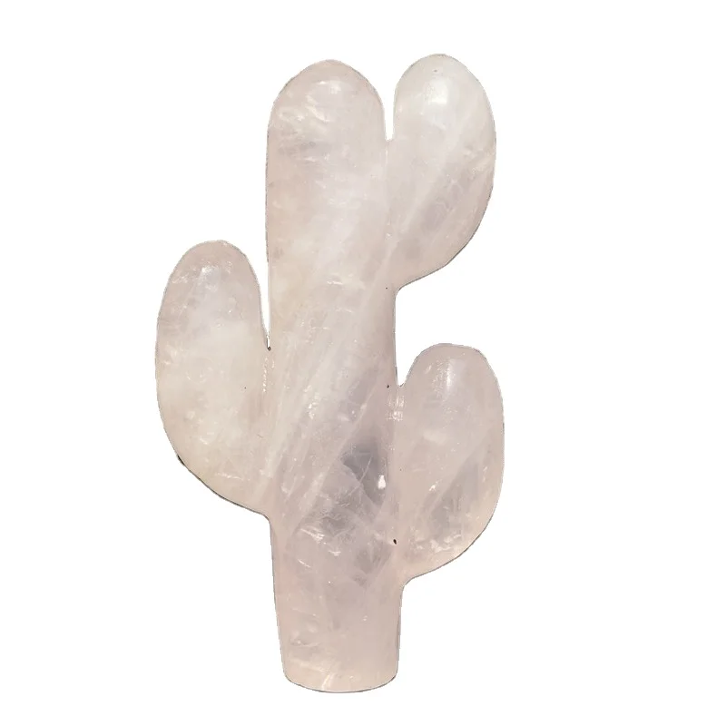 Natural Rose Quartz Stone Crystal Carving Cactus Prickly Pear Decorative Ornaments Crafts