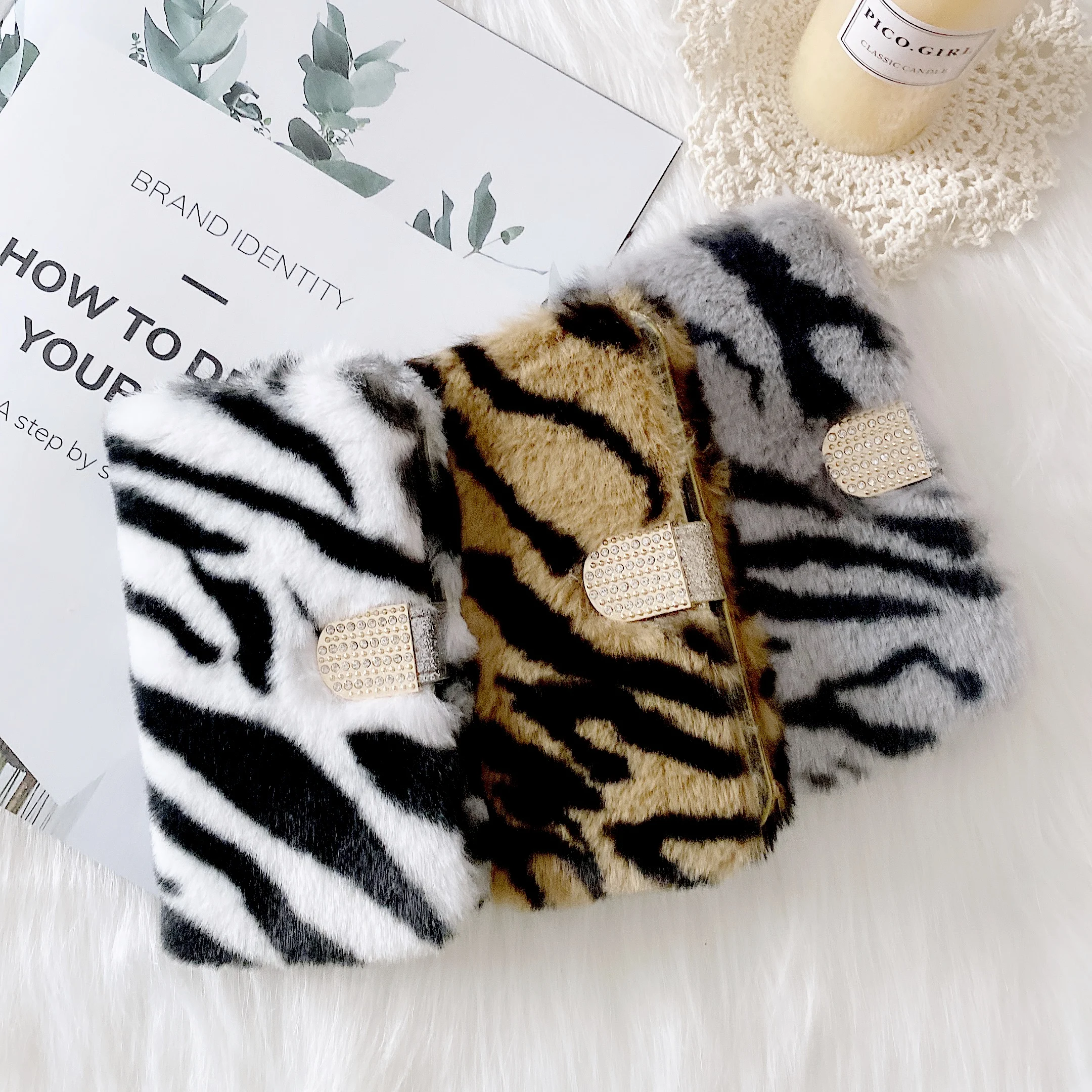 

Diamond Buckle Zebra Print Fluffy Fur Card Slot Flip Wallet Leather Case Cover For iPhone 12 11 Pro XS Max XR X 8 7 6 6S Plus SE