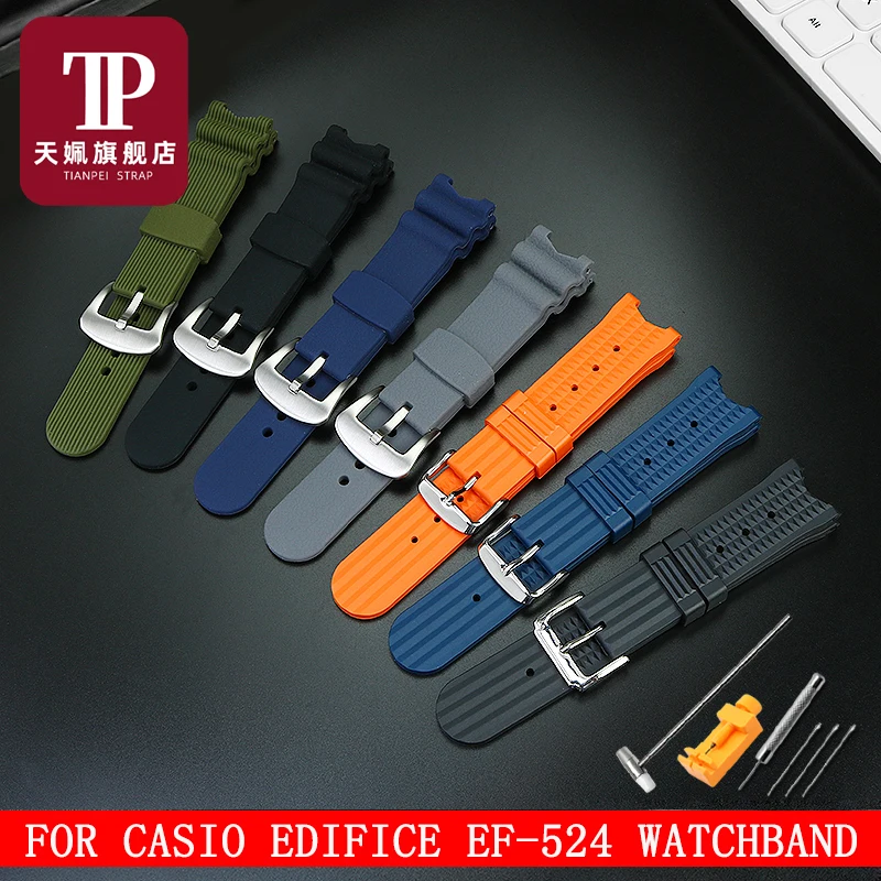 

Modified watch strap For Casio EDIFICE EF-524D/524SP rubber watchband concave interface watch belt accessories