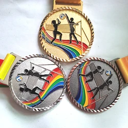 Volleyball Metal Medal Color New Metal Medal Match Medals Badges Souvenirs With Good Ribbon School Sports Metal 6.8CM Free print