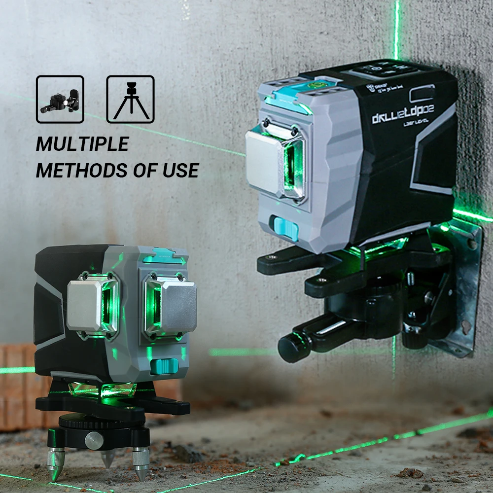 DEKO DKLL12tdP02 Series 12 Lines 3D Green Laser Level Horizontal&Vertical Cross Lines With Auto Self-Leveling, High-Precision