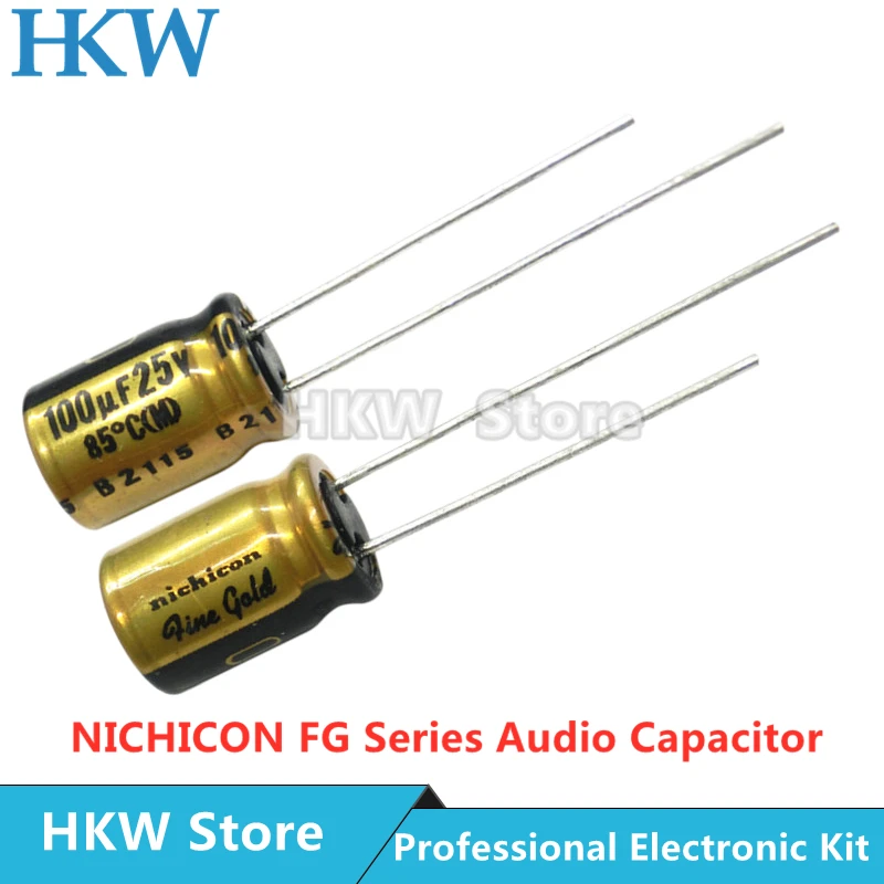 10pcs/lot 100UF 25V 8X11.5mm Nichicon FG Series Fine Gold HiFi Audio Capacitor 25V100UF New and Original 100UF25V 8*11.5mm