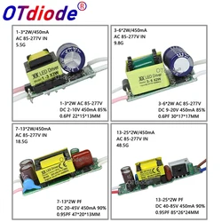 Inside 1-36W Isolation AC85-277V LED Driver 1-3x2W 3-6x2W 4-8x2W 7-13x2W 13-25x2W 450mA DC2-85V Constant Current