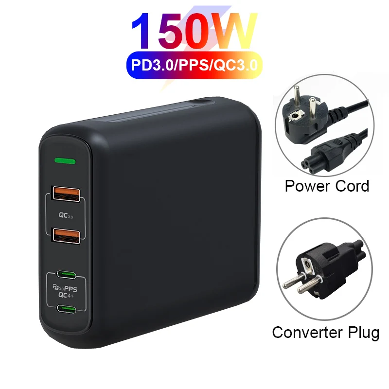 

UTBVO 4-Port 150W GaN USB C Charger 100W PD3.0 QC 4.0 3.0 Power Adapter For MacBook Pro iPhone Samsung S20 Note 10 Xiaomi Huawei