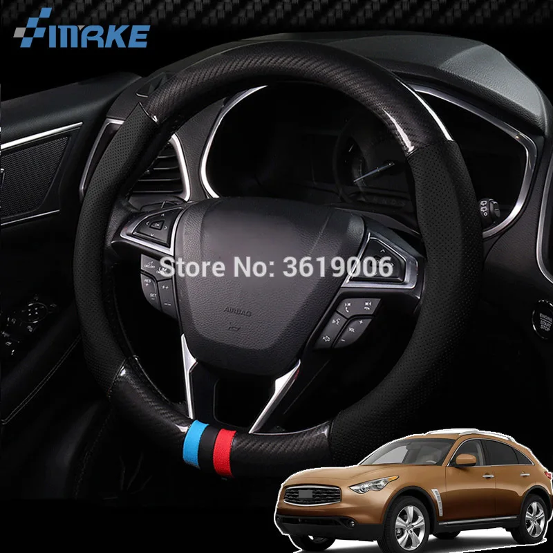 smRKE For Infiniti FX35 Steering Wheel Cover Anti-Slip Carbon Fiber Top PVC Leather Sport Style