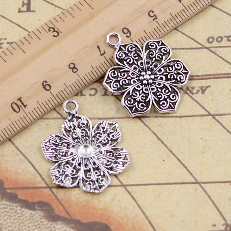 15pcs Charms Flower 32x24mm Tibetan Bronze Silver Color Pendants Crafts Making Finding Handmade Antique Jewelry DIY For Necklace