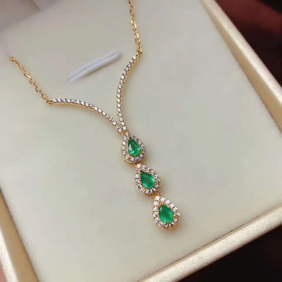 

Emerald necklace Natural Real Emerald Pendant Solid S925 Sterling Silver For Women Colour Gem Stone Fine Jewelry