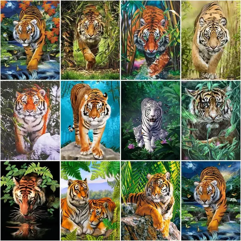 

CHENISTORY Paint By Number Forest Animal Tiger Drawing On Canvas Handpainted Painting Art Gift Diy Coloring By Number Kits Home