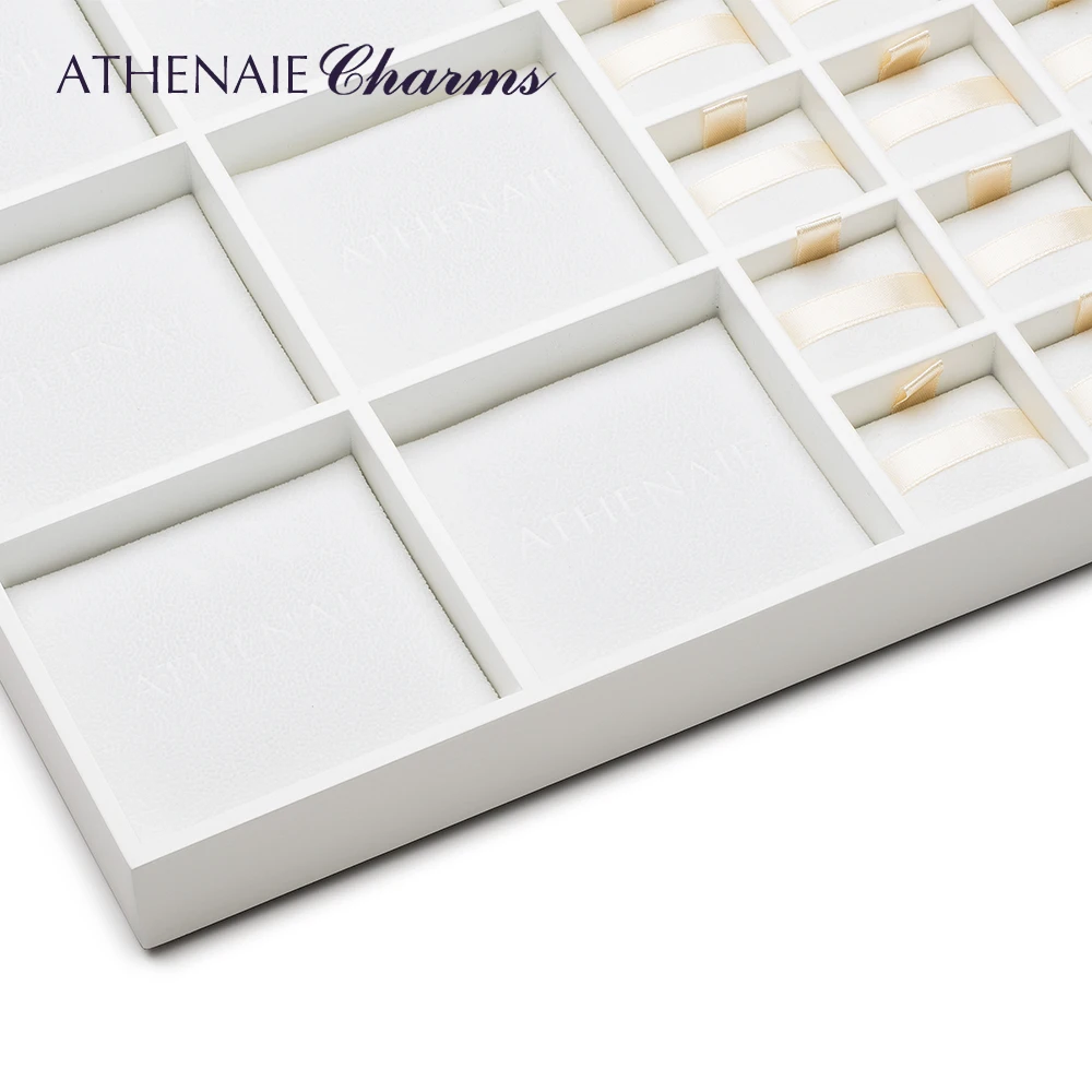 ATHENAIE-organizador de almacenamiento de joyas de terciopelo de madera, bandeja de exhibición para dijes, cuentas, pulsera, collar, pendientes,