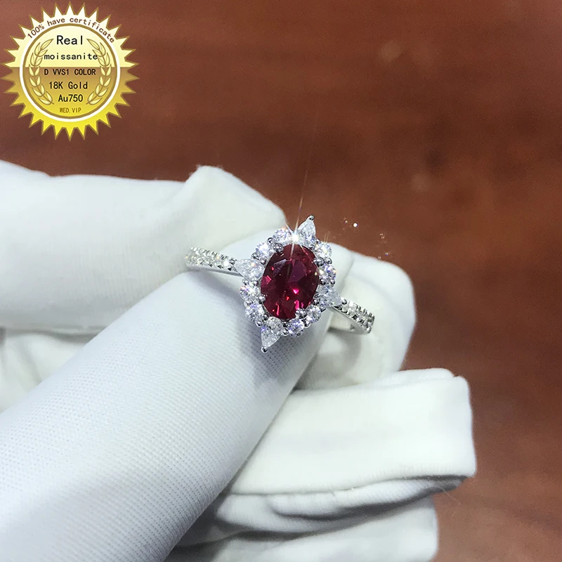 10K Gold ring Lab Created 1.5ct Ruby and Moissanite Diamond Ring With national certificate Ru-007