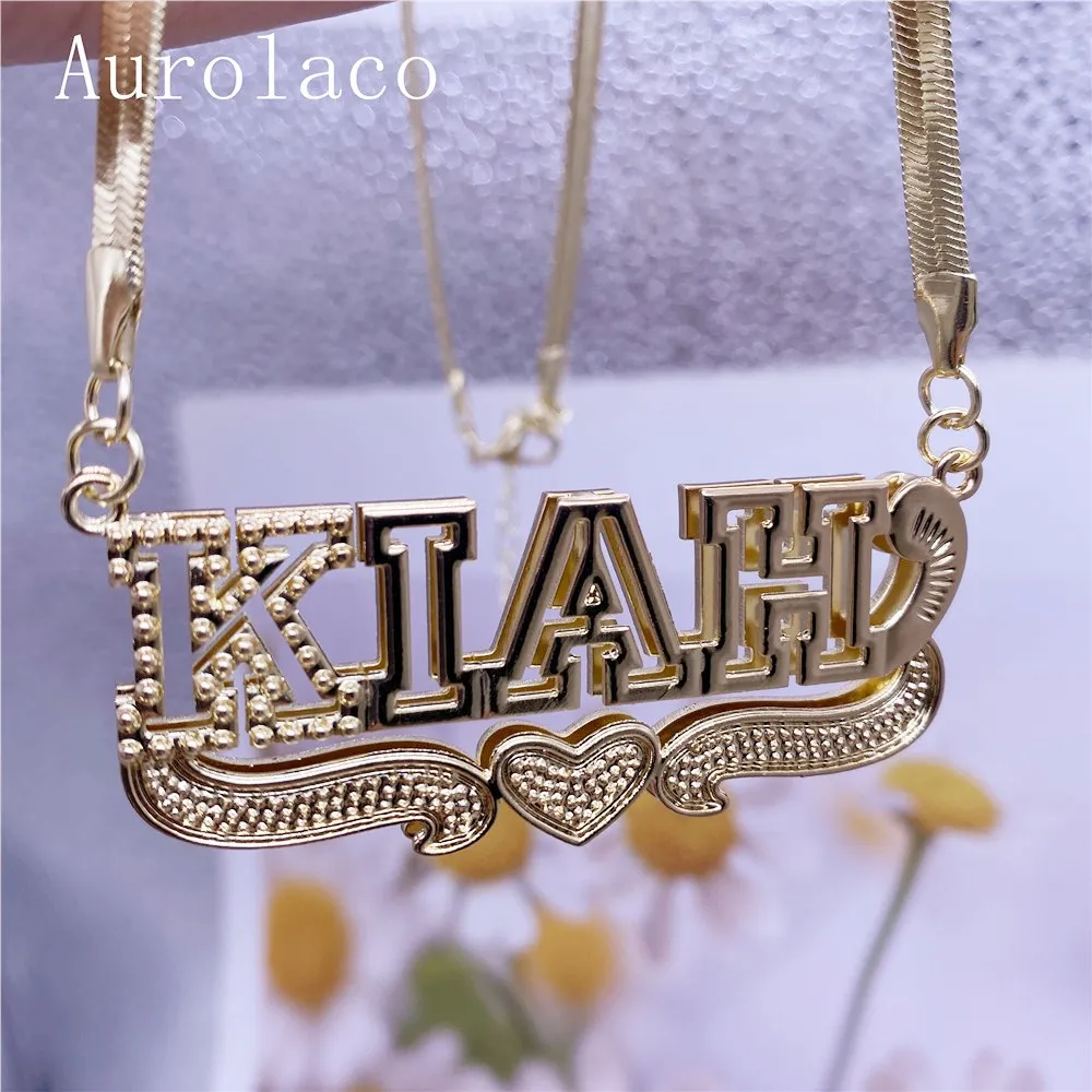 AurolaCo Custom Name Necklace Custom Snake Chain Stainless Steel Nameplate Necklace for Women Gifts