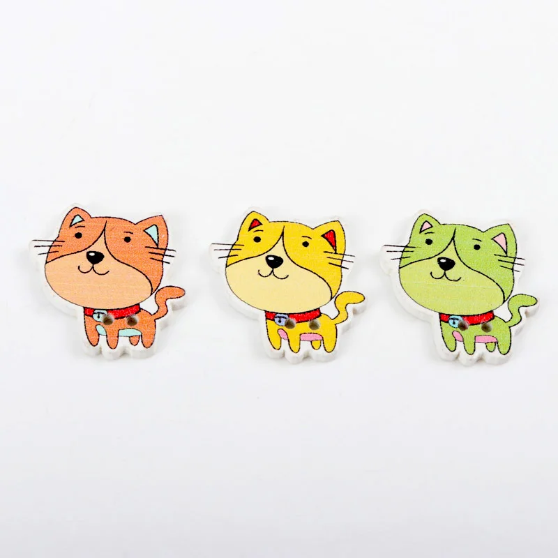 30pcs Wholesale Natural Wooden Buttons Colorful Mixed cat Scrapbook Sewing Accessories DIY Craft 24x24mm